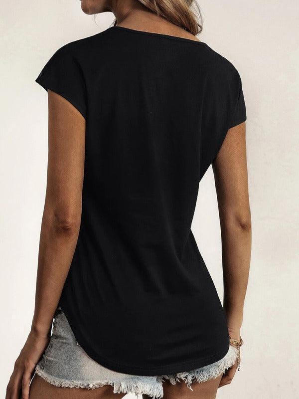 Women's Half Zip Lace Detail Short Sleeve Top