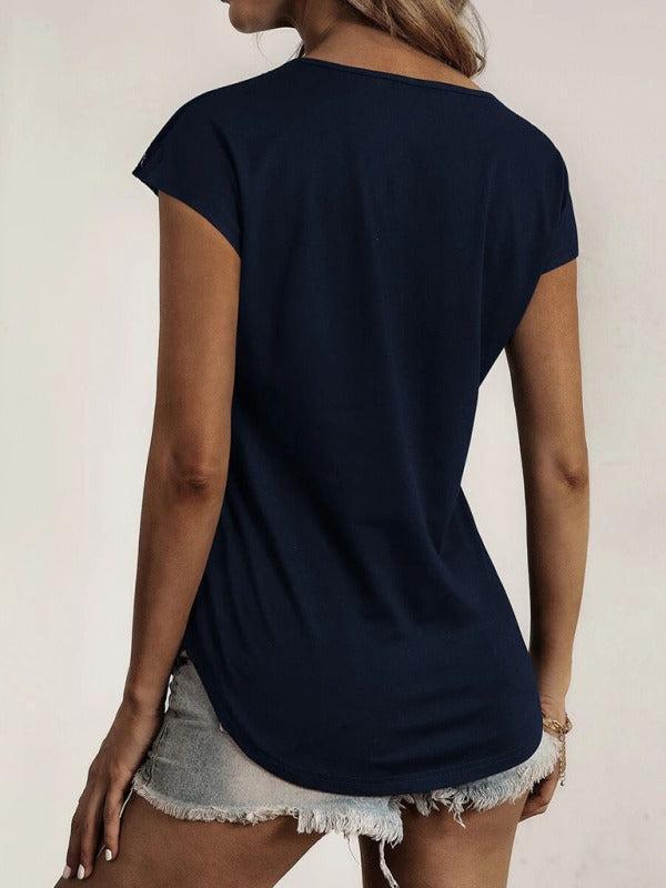 Women's Half Zip Lace Detail Short Sleeve Top
