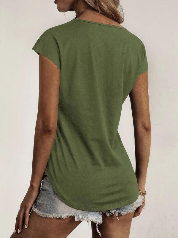 Women's Half Zip Lace Detail Short Sleeve Top