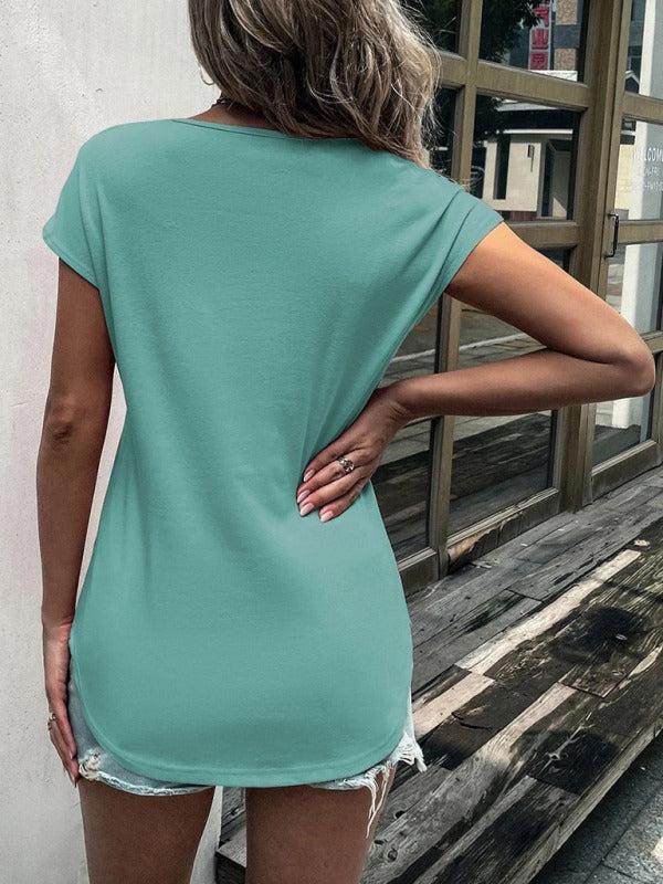 Women's Half Zip Lace Detail Short Sleeve Top