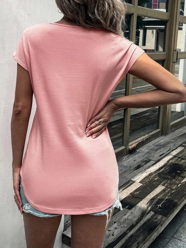 Women's Half Zip Lace Detail Short Sleeve Top
