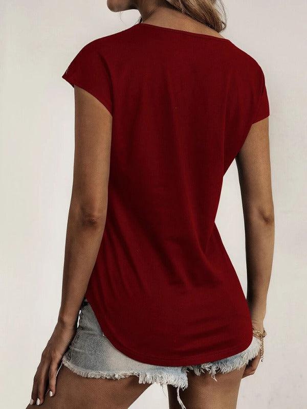 Women's Half Zip Lace Detail Short Sleeve Top