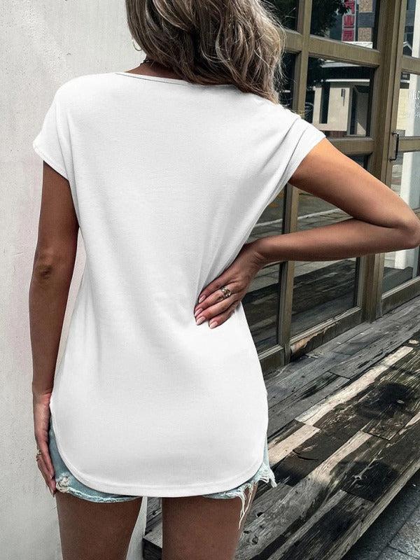 Women's Half Zip Lace Detail Short Sleeve Top