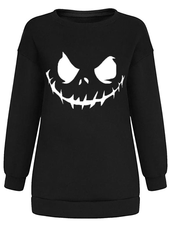 Women's Halloween Face Round Neck Sweatshirt