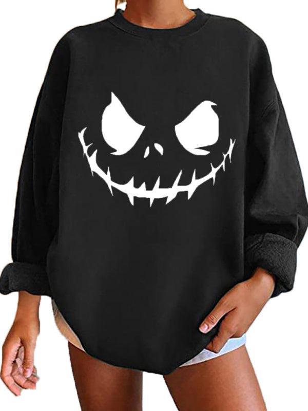 Women's Halloween Face Round Neck Sweatshirt