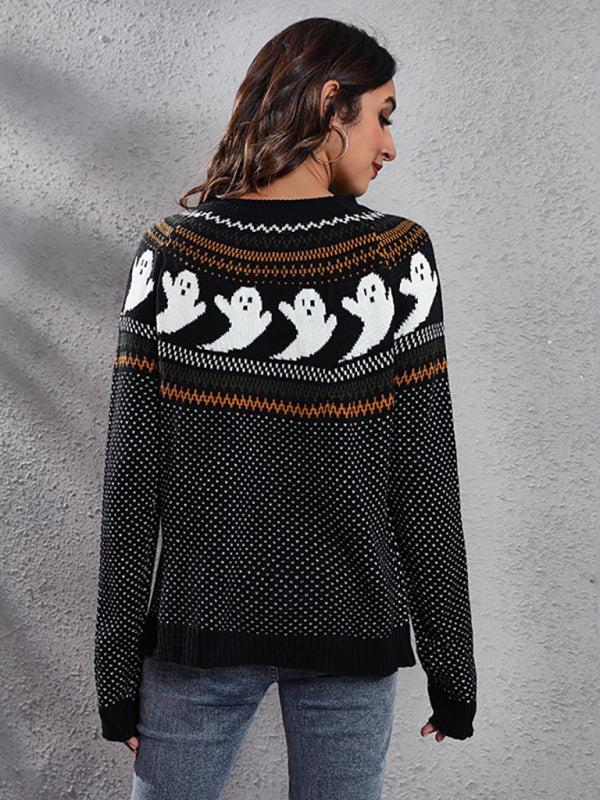 Women's Halloween Ghost Print Long Sleeve knitted Top