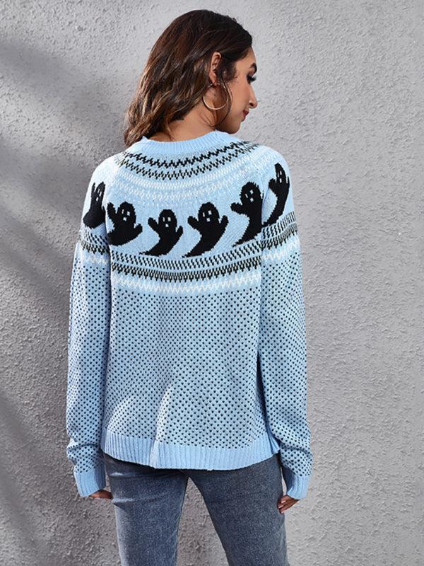 Women's Halloween Ghost Print Long Sleeve knitted Top