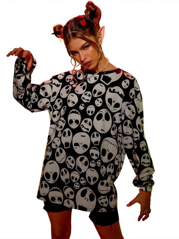 Women's Halloween Skull Print Long Sleeve Top