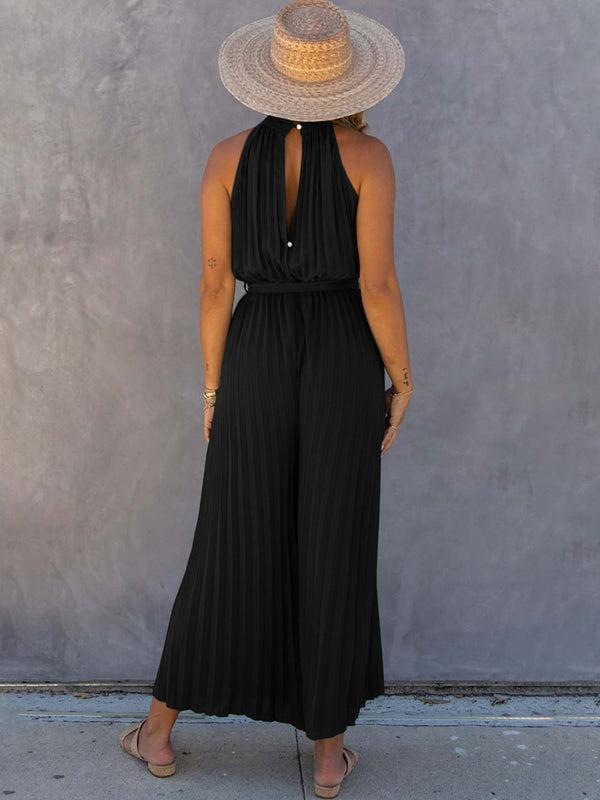 Women's Halter Neck Pleated Wide Leg Jumpsuit