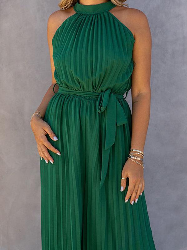 Women's Halter Neck Pleated Wide Leg Jumpsuit