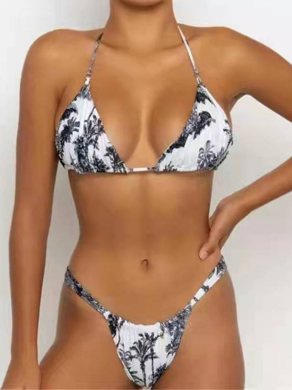 Women's Halter Neck Ruched Triangle Bikini