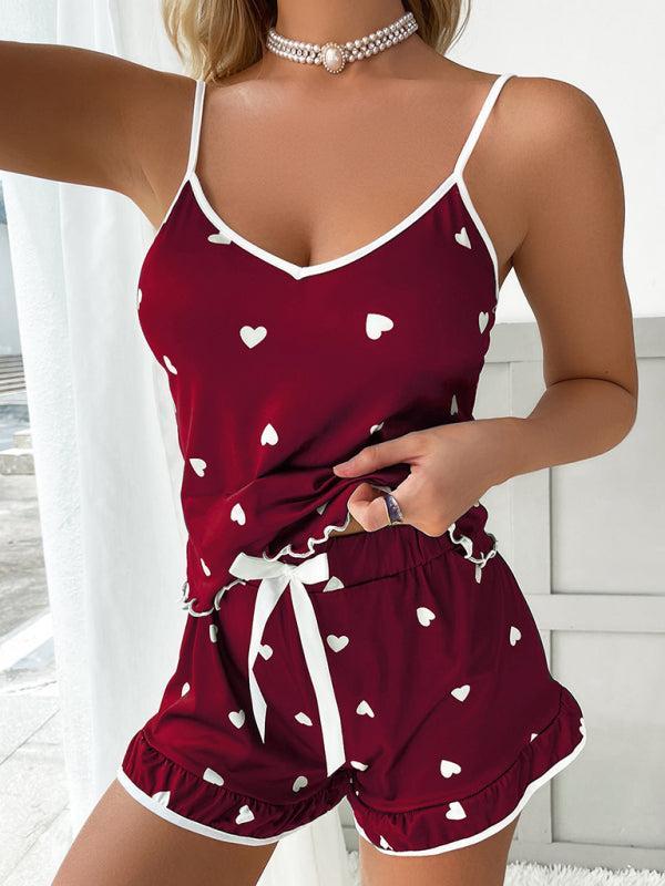 Women's Heart Print Camisole And Shorts Pyjamas Two Piece Set