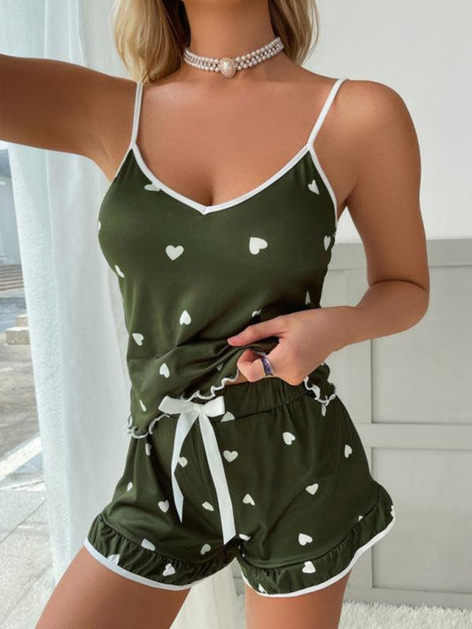 Women's Heart Print Camisole And Shorts Pyjamas Two Piece Set