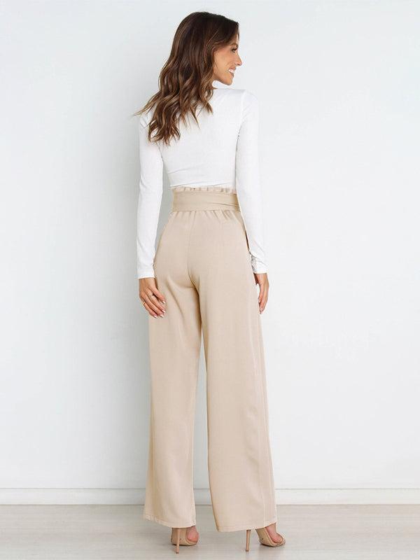 Women's High Waist Belted Wide Leg Trousers
