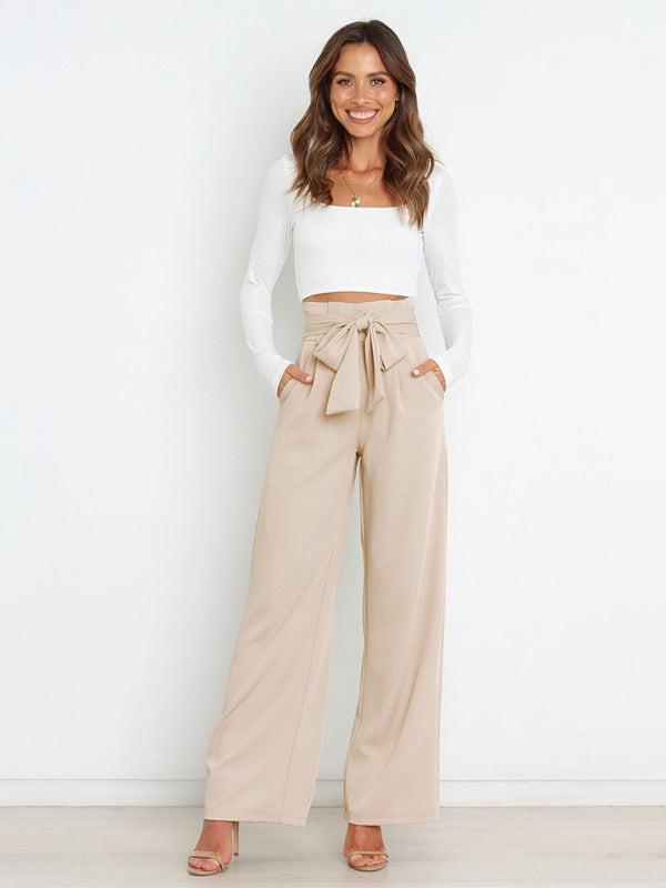 Women's High Waist Belted Wide Leg Trousers