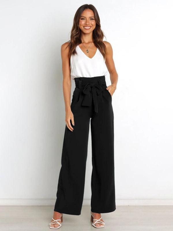 Women's High Waist Belted Wide Leg Trousers