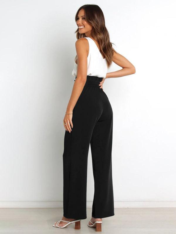 Women's High Waist Belted Wide Leg Trousers