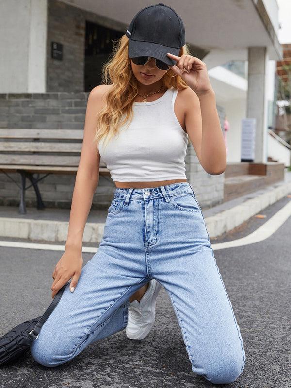 Women's High Waist Straight Leg Jeans