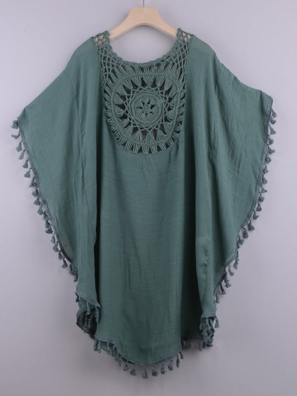Women's Hollow Loose Fitting Beach Cover Up With Tassels