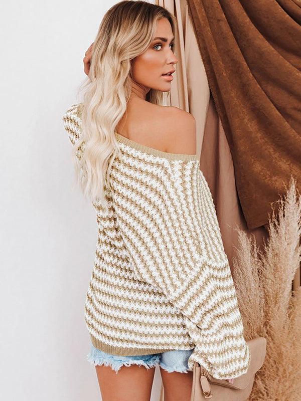 Women's Large V-Neck Loose Jumper With Flare Sleeves