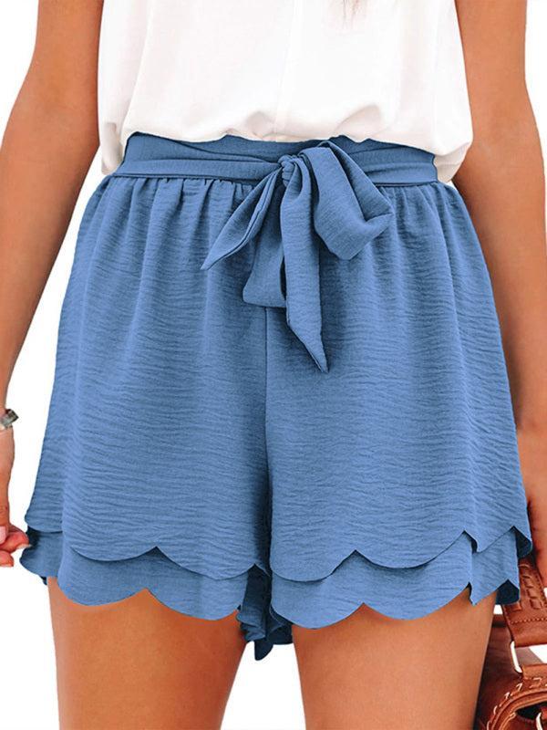 Women's Layered Petal Shorts With Tie Waist