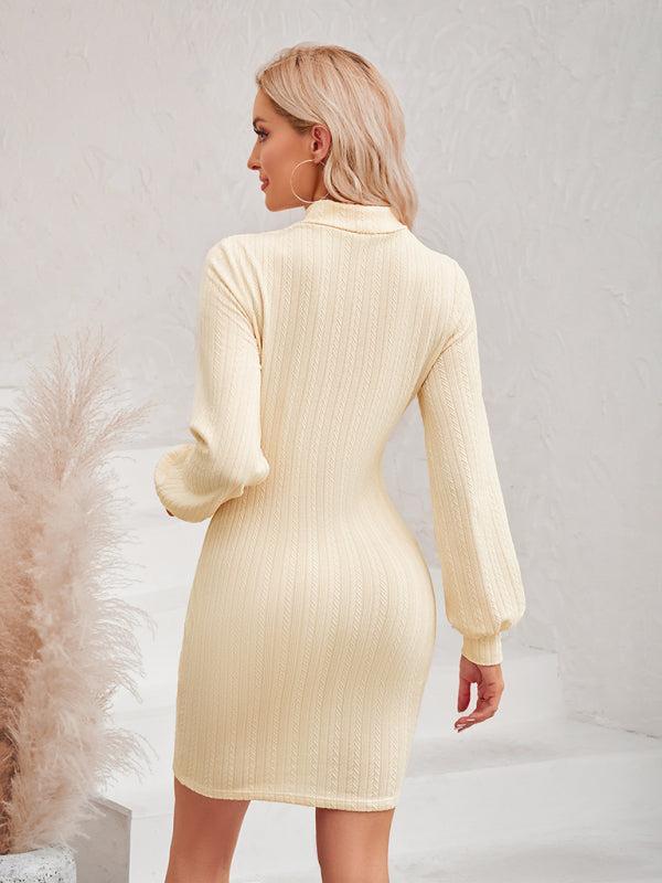 Women's Long Sleeved Bodycon Dress With Front Cutout Panel
