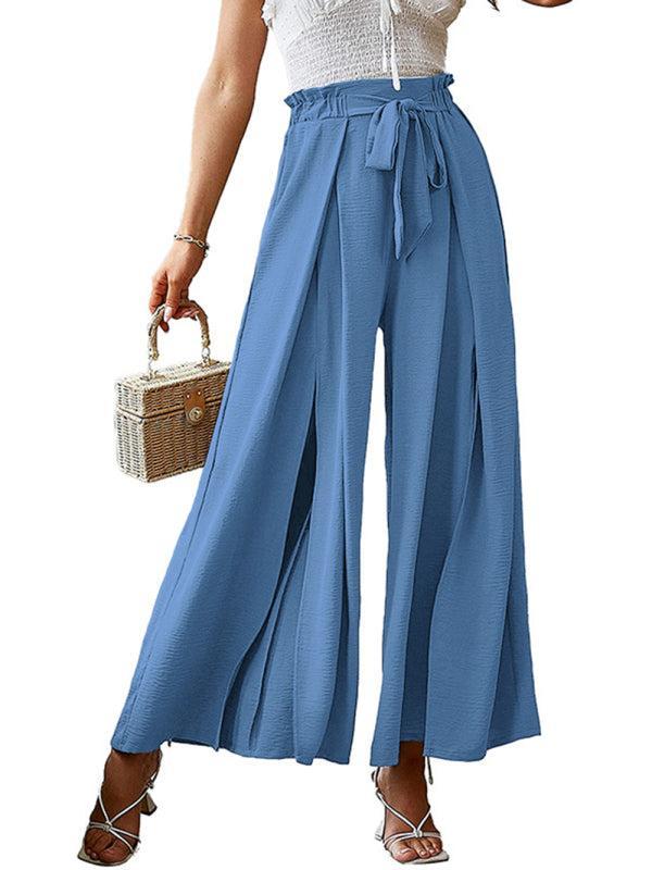 Women's Loose High Waist Pleated Wide Leg Trousers With Bow Belt