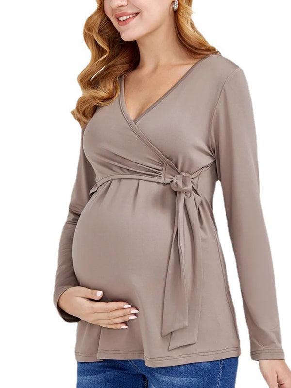 Women’s Maternity Chest Tie Wrap Top With Long Sleeves