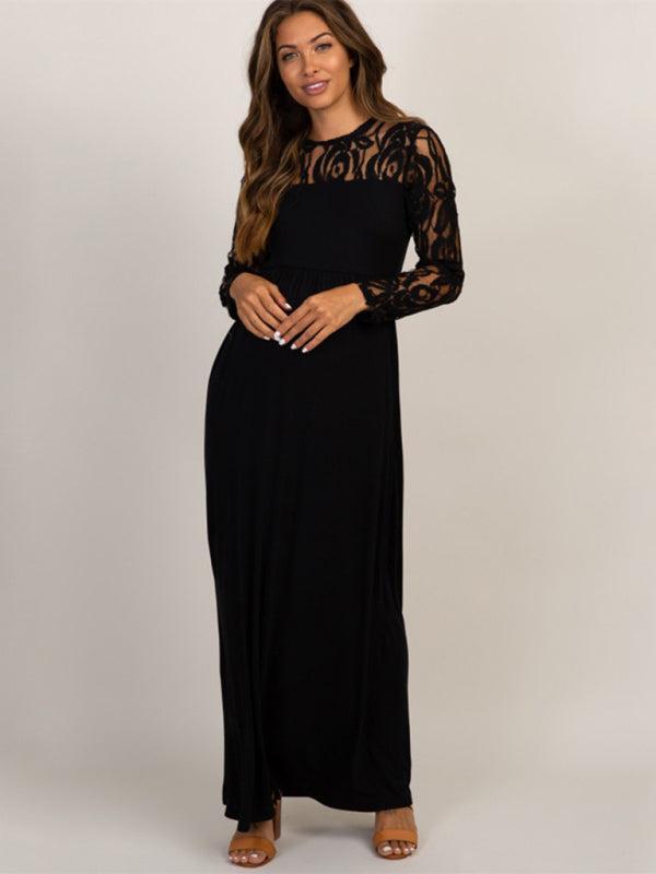 Women’s Maternity Lace Adorned Long Sleeved Maxi Dress