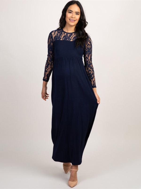 Women’s Maternity Lace Adorned Long Sleeved Maxi Dress