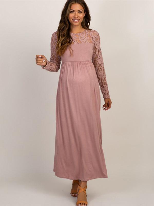 Women’s Maternity Lace Adorned Long Sleeved Maxi Dress