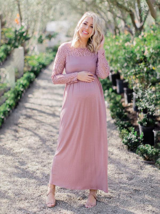 Women’s Maternity Lace Adorned Long Sleeved Maxi Dress