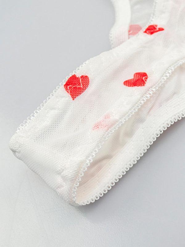 Women’s mesh heart print lingerie set – cute and sheer romantic underwear