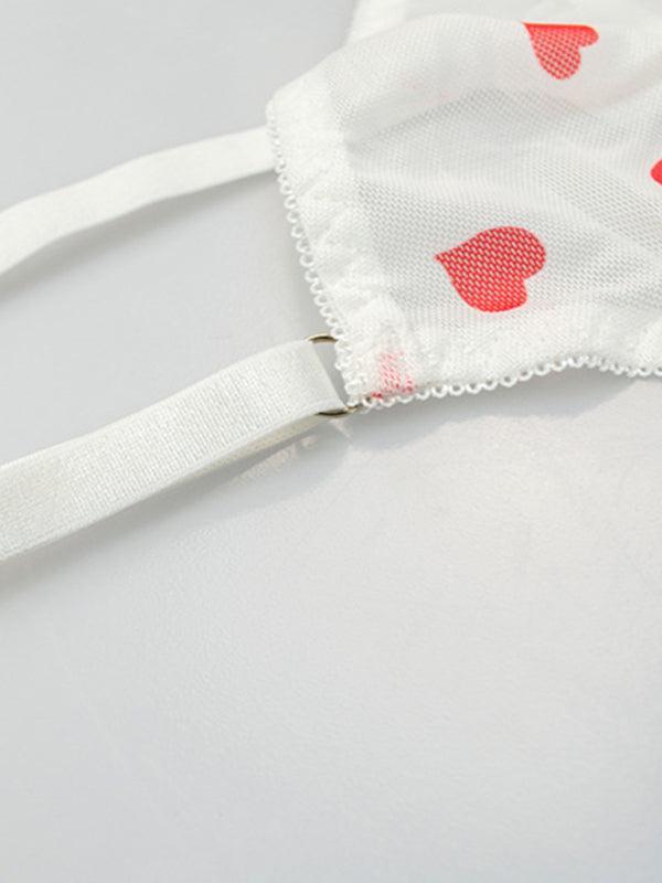 Women’s mesh heart print lingerie set – cute and sheer romantic underwear