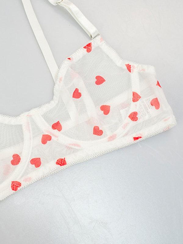 Women’s mesh heart print lingerie set – cute and sheer romantic underwear
