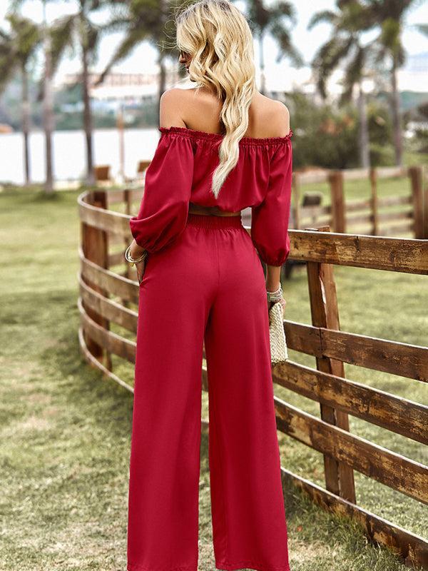 Women's Off The Shoulder Gypsy Top And Trousers Coord Set