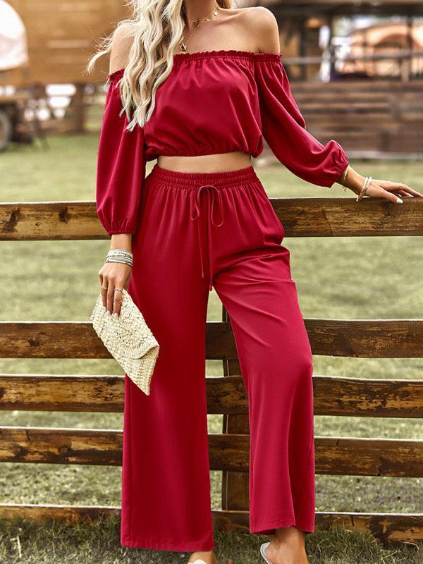 Women's Off The Shoulder Gypsy Top And Trousers Coord Set