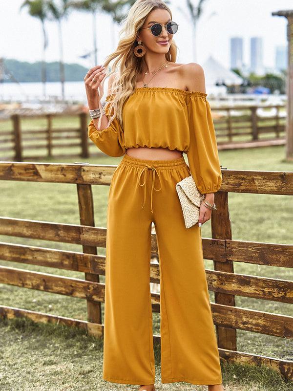 Women's Off The Shoulder Gypsy Top And Trousers Coord Set