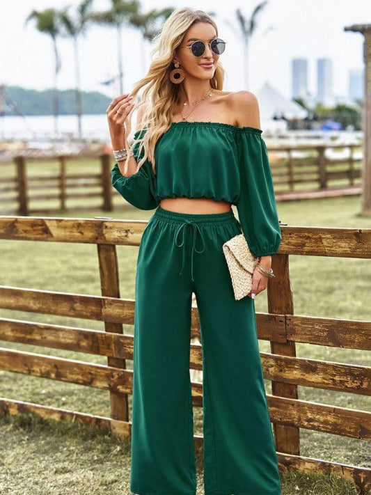 Women's Off The Shoulder Gypsy Top And Trousers Coord Set