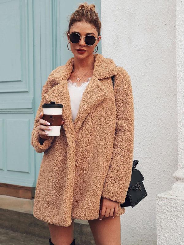 Women’s Oversized Sherpa Coat With Folded Collar