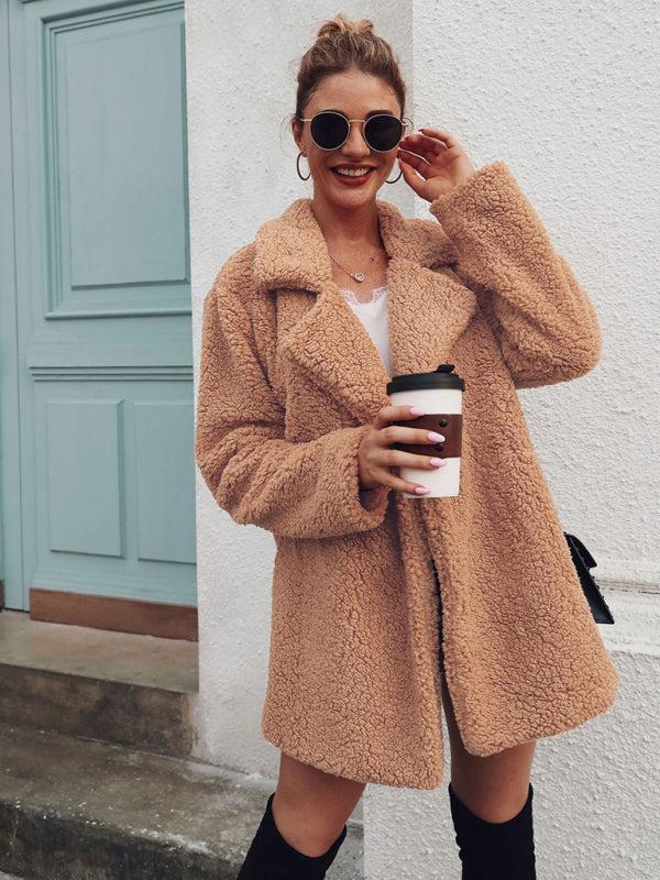 Women’s Oversized Sherpa Coat With Folded Collar