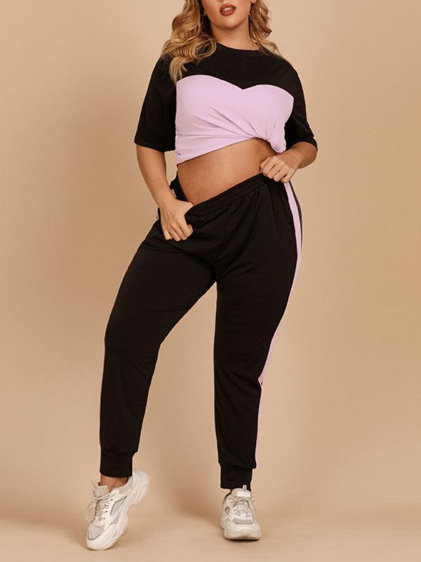 Women’s Plus Size Contrast Top With Matching Active Leggings Loungewear Set