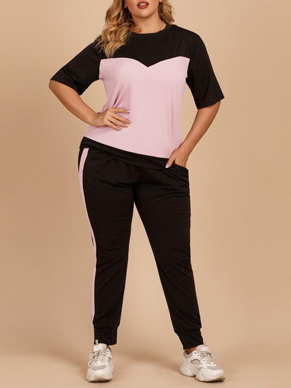 Women’s Plus Size Contrast Top With Matching Active Leggings Loungewear Set