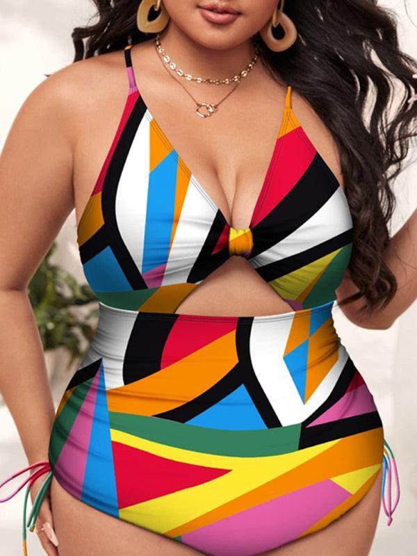 Women's Plus Size Printed Push Up One Piece Swimsuit With Cut Out Detail