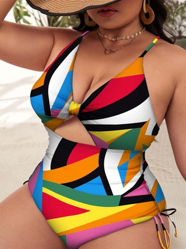 Women's Plus Size Printed Push Up One Piece Swimsuit With Cut Out Detail