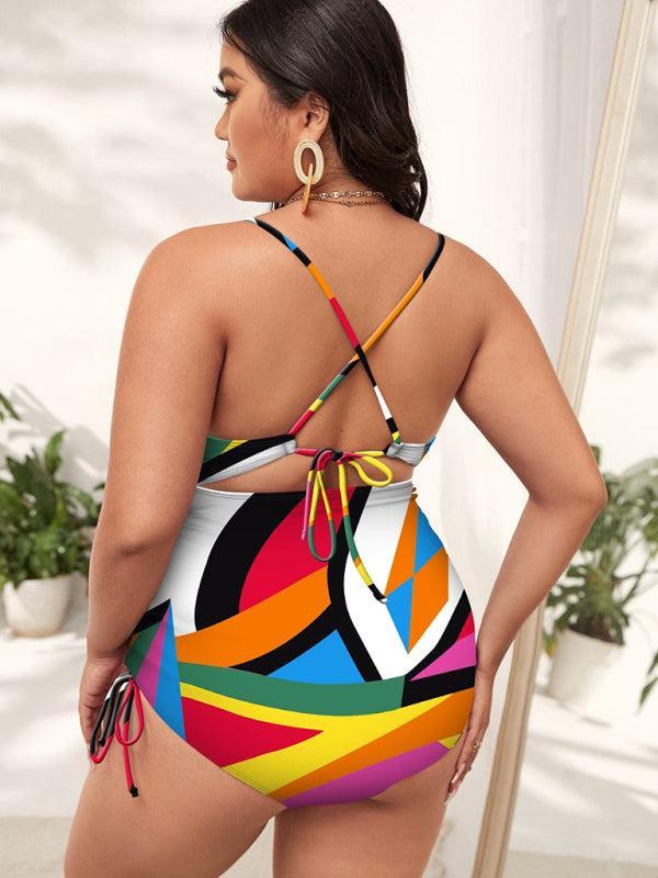 Women's Plus Size Printed Push Up One Piece Swimsuit With Cut Out Detail