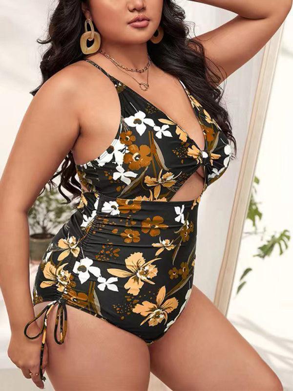 Women's Plus Size Printed Push Up One Piece Swimsuit With Cut Out Detail