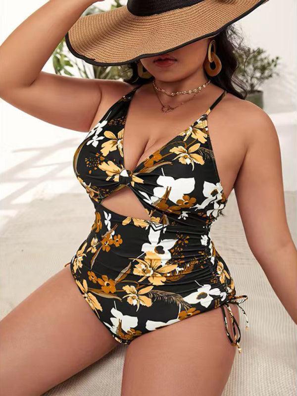 Women's Plus Size Printed Push Up One Piece Swimsuit With Cut Out Detail