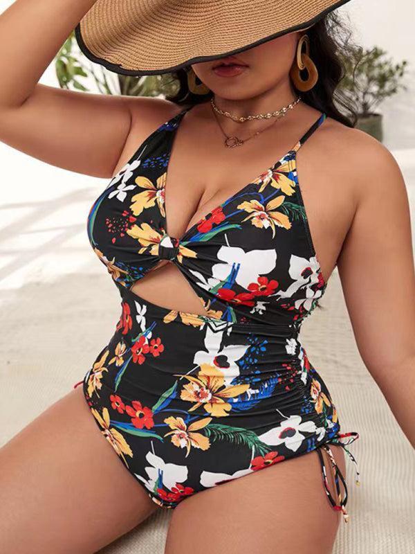 Women's Plus Size Printed Push Up One Piece Swimsuit With Cut Out Detail