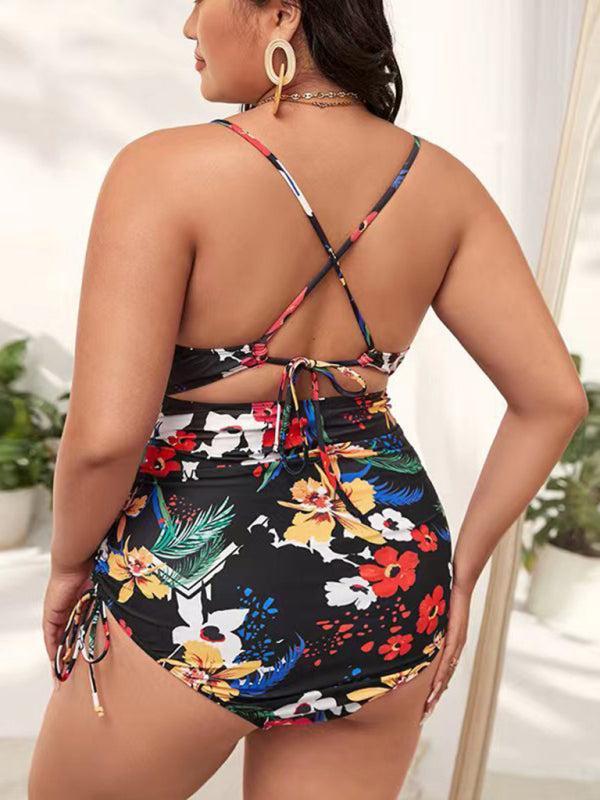 Women's Plus Size Printed Push Up One Piece Swimsuit With Cut Out Detail